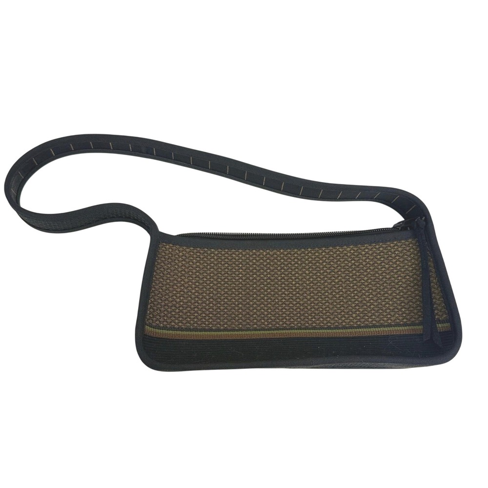 Vintage Y2K Minimalist Shoulder Bag‎ Brown Woven Zip Top Handbag